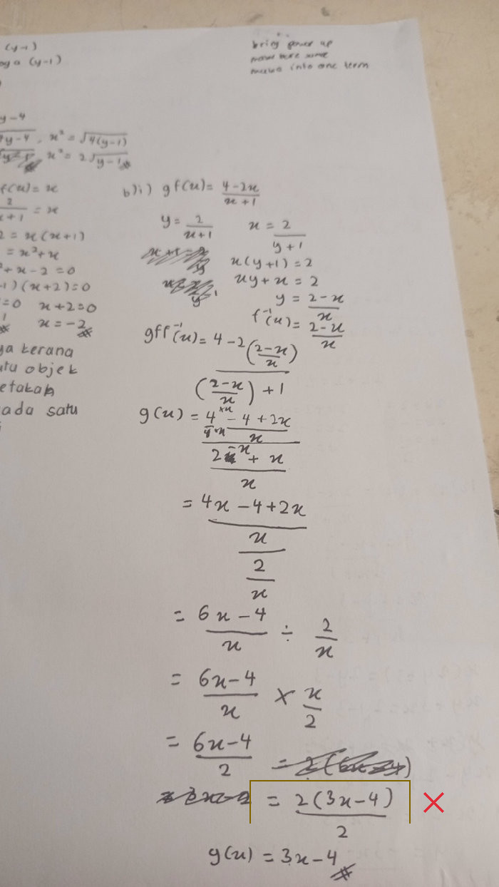 Factorising in the final line gives 2(3x - 4) instead of 2(3x - 2).