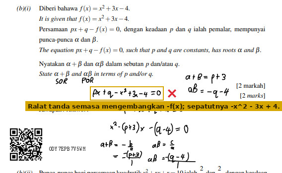 The negative sign was not distributed into the brackets for f(x), leaving the signs of 3x and -4 unchanged.
