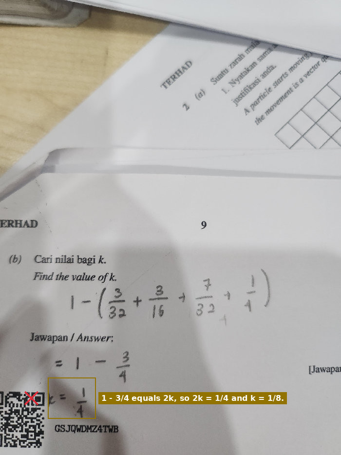 The calculation of the remaining probability does not account for the two k terms.