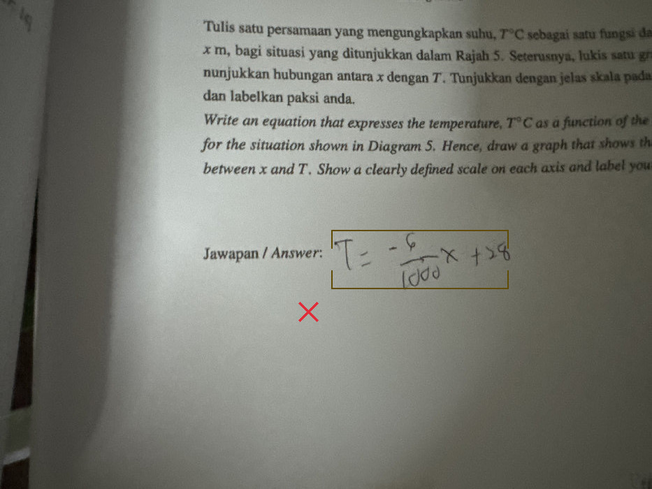 The equation calculation is complete, but the solution remains incomplete as the graph section was omitted.