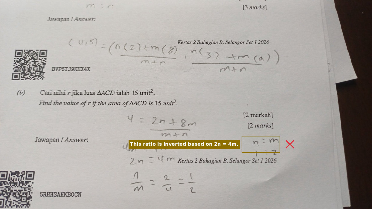 The ratio n : m is written as 1 : 2 from a correct fractional ratio.